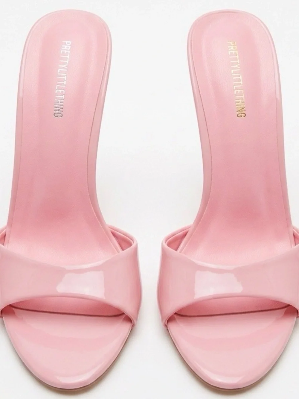 NWOB PrettyLittleThing Pink Patent Pointed Toe Stiletto Mule Heels Women's US 5